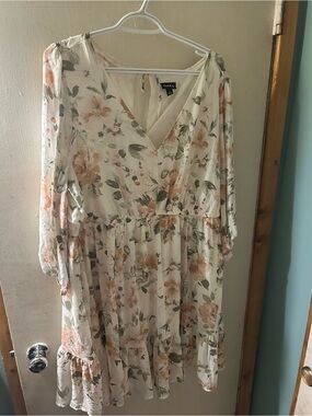 Torrid Cream Floral V-Neck Tiered Midi Dress